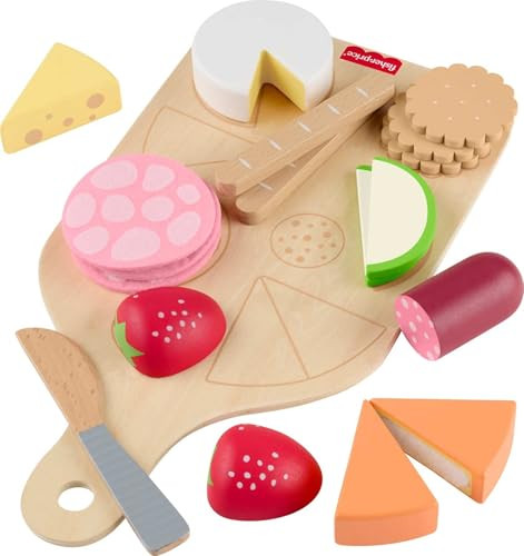 Fisher-Price Wood Pretend Play Toy Charcuterie Board Set, 19-Piece Playset