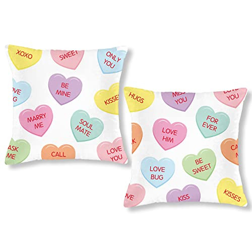 2Pcs Conversation Heart Valentine Pillow Covers