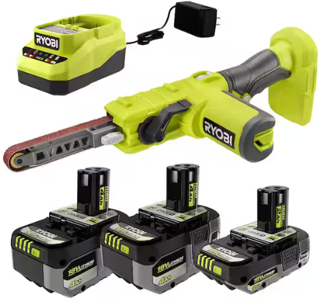 RYOBI ONE+ 18V Cordless 1/2" x 18" File Sander Kit with (2) 4.0 Ah Batteries, 2.0 Ah Battery