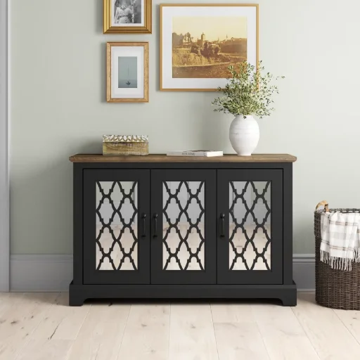 45.7" Laurel Foundry Modern Farmhouse Blaire 3 Door Adjustable Shelves Sideboard (Black/Knotty Oak) Deal