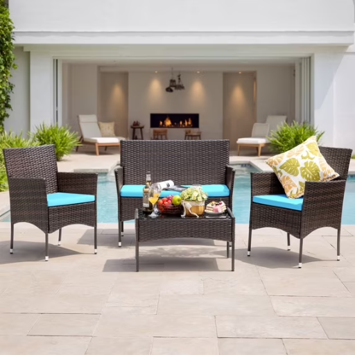 4-Piece Lacoo Outdoor PE Rattan Wicker Patio Furniture Set w/ Loveseat, 2 Chairs and Table Deal