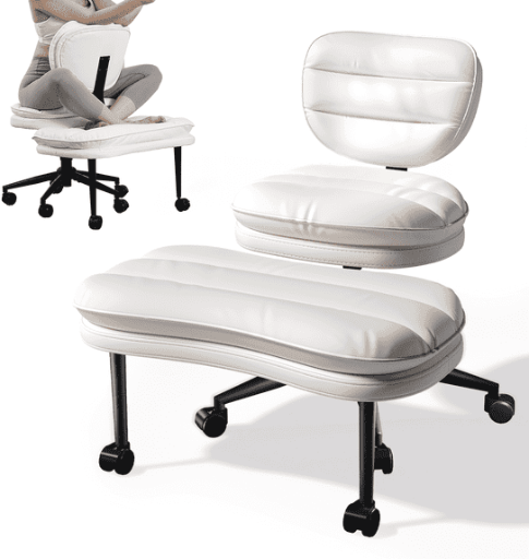 Ergonomic Cross-Legged Swivel Chair, Adjustable Height and PU Leather