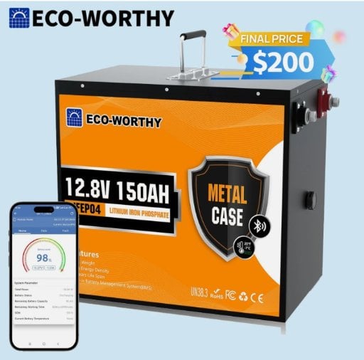 ECO-WORTHY Metal case 12V 150Ah LiFePO4 Smart Battery W/Bluetooth Deal