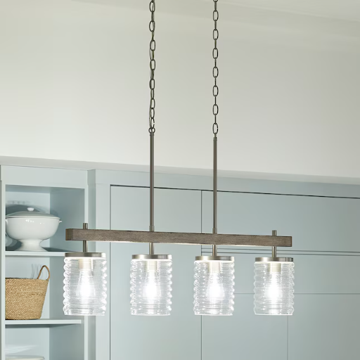 Kichler Maritime 4-Light Brushed Nickel Coastal Ribbed Glass Linear Large Hanging Kitchen Island Light Deal