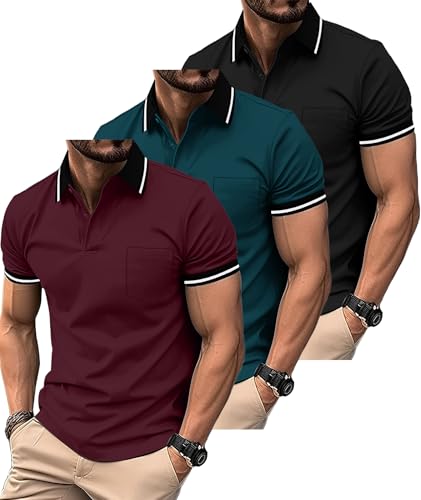ZITY 3-Pack Men's Short Sleeve Athletic Golf Polo Shirts with Pocket Deal