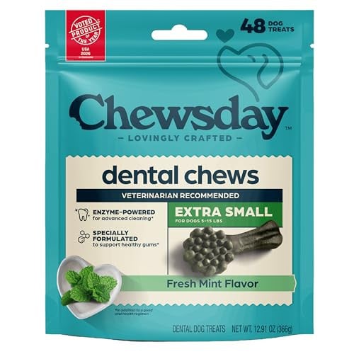 Chewsday Fresh Mint Flavor Dental Chews, Extra Small Dog Treats, 48 Count