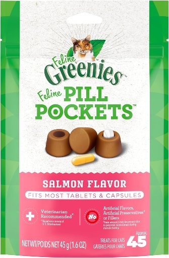 Greenies Feline Pill Pockets Salmon Flavor 1.6 oz. Pouch (45 Treats)