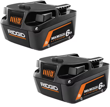 RIDGID 18V 6.0 Ah MAX Output Lithium-Ion Batteries (2-Pack) Deal