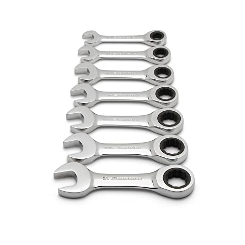 GEARWRENCH 7-Piece 12 Pt. Stubby Ratcheting Combination Wrench Set, SAE