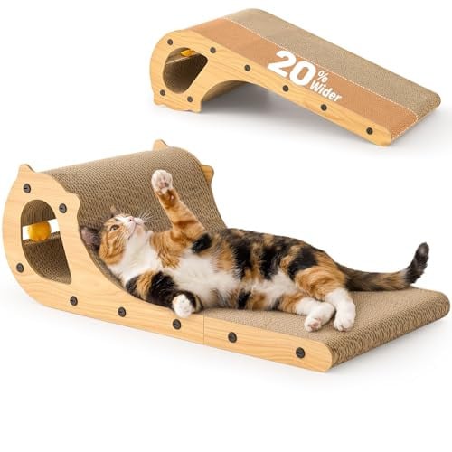 Zomsia 2-in-1 Double Sided Cardboard Cat Scratcher Bed w/ Bell Ball