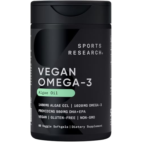Sports Research Vegan Omega-3 Fish Oil Alternative from Algae Oil Veggie Softgels 60-Count