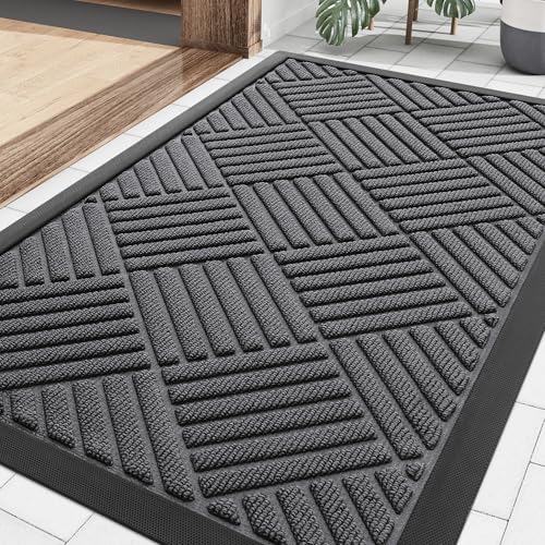 Smiry Natural Rubber Front Door Mat 29.5" x 17" (Grey)
