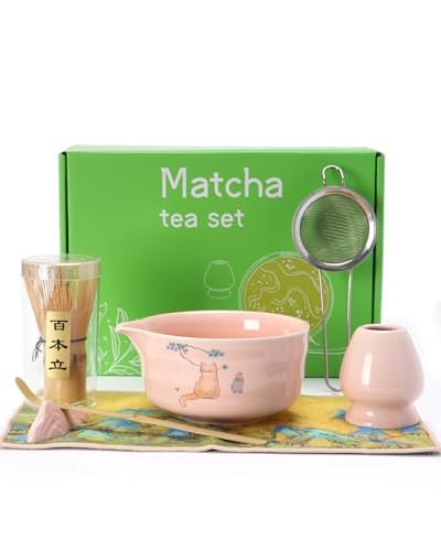 7-Piece Matcha Whisk Set w/ Ceramic Bowl, Bamboo Whisk, Scoop, Holder & Sifter (Pink) Deal