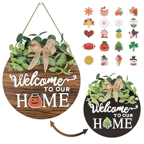2 in 1 Interchangeable Seasonal Welcome Sign with 20 Seasonal Icons