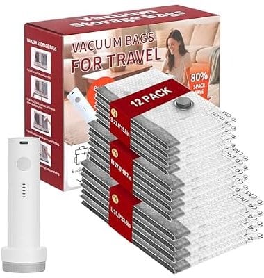 Vacuum Storage Bags 12-15 Pack with Electric Air Pump Deal