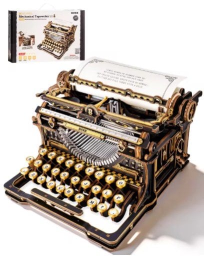 ROKR 3D Wooden Typewriter Puzzle Black & Gold Mechanical Model Kit 320 Pieces Deal