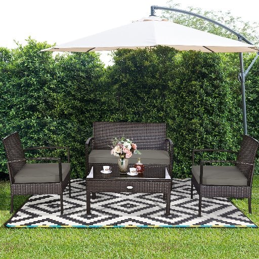 Costway 4-Piece Patio Rattan Wicker Furniture Set, Brown