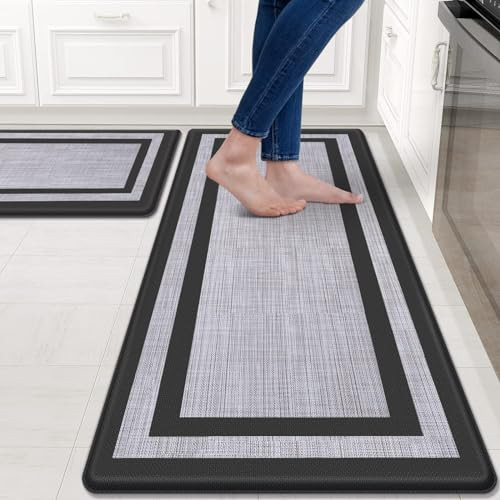 2-Piece Mattitude Kitchen Mat (Black and Gray)