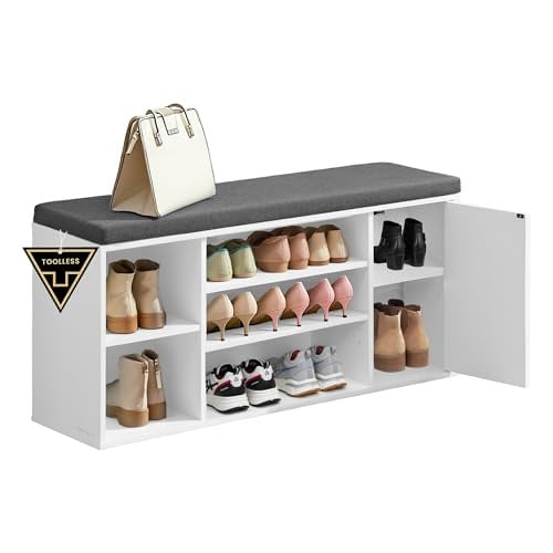 Songmics Home Tool-Free Assembly Entryway Shoe Cubby Bench w/ Cushion and Adjustable Shelves 41"