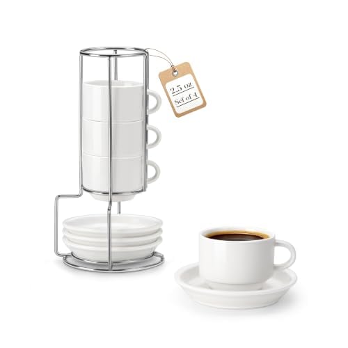 Malacasa 4-Pack 2.5-Ounce Porcelain Espresso Cups w/ Saucers & Metal Stand Deal