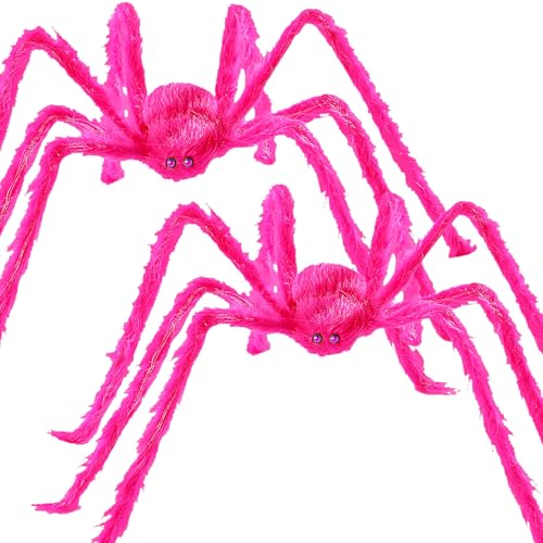 2-Pack 5' Halloween Giant Hairy Spider Decorations (Pink)