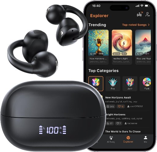 Open Ear Clip On Earbuds with Bluetooth 5.4 and 4 Mics