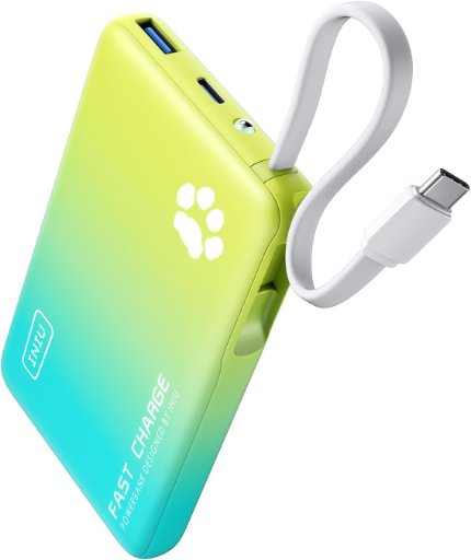 INIU PawGo 45W 10000mAh Power Bank w/ Built-in USB C Cable