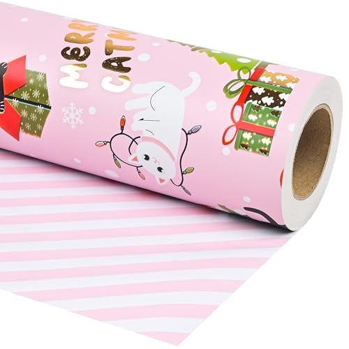 Reversible Cat Christmas Wrapping Paper Roll Deal