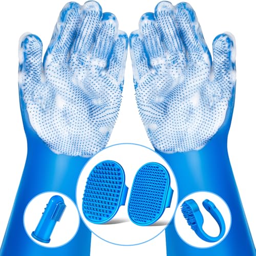 Augwind 6-Piece Pet Grooming Kit w/ Gloves, Bath Brushes & Finger Toothbrushes
