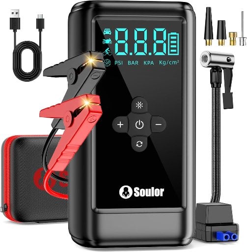 Soulor 6000A Portable Car Jump Starter with Air Compressor
