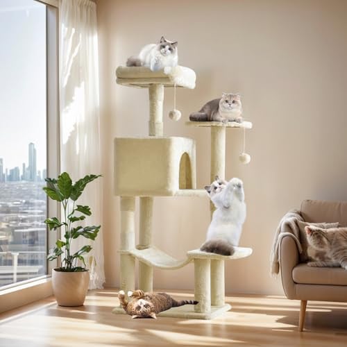 Sweetcrispy 44 Inch Cat Tree Tower, Beige Deal