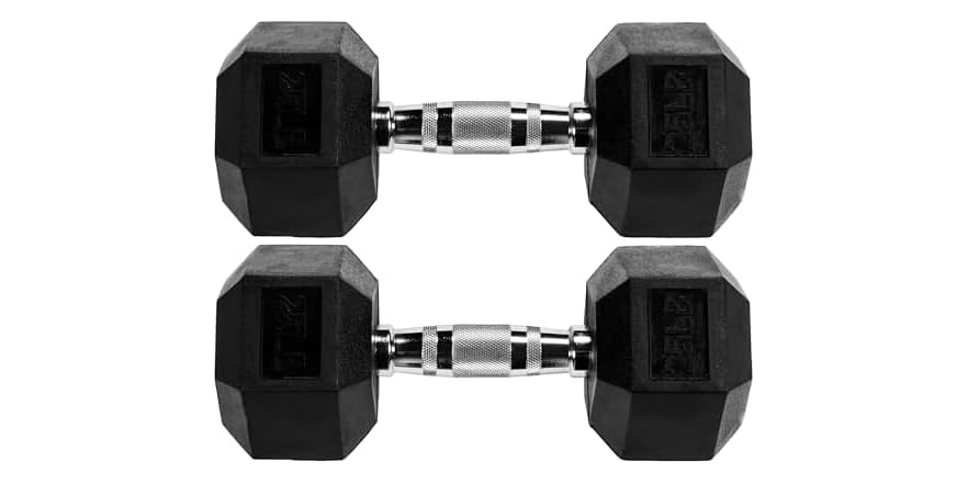 Fitvids Rubber Encased Hex Dumbbell Pair 25-lb