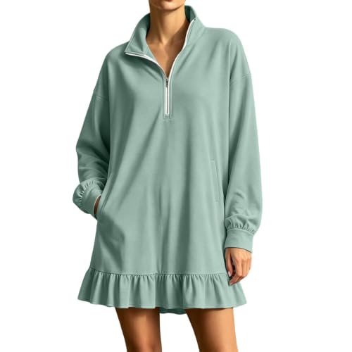 Sweatshirt Half Zip Ruffle Long Sleeve Mini Dresses