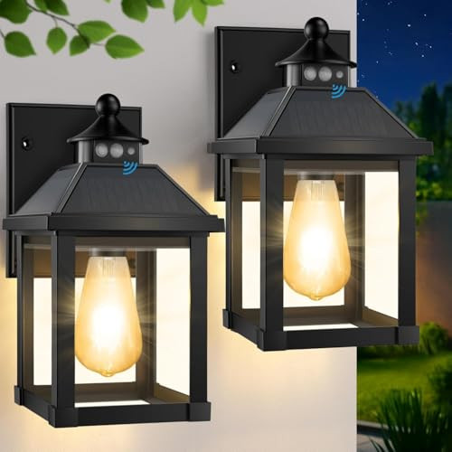 2-Pack Solar Wall Sconce Lights Outdoor with Motion Sensor