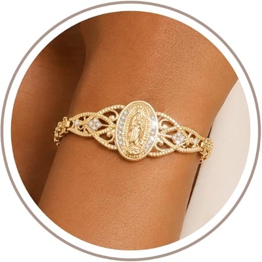 Women's Gold Virgen de Guadalupe Bracelet, 14K Gold Plated Deal