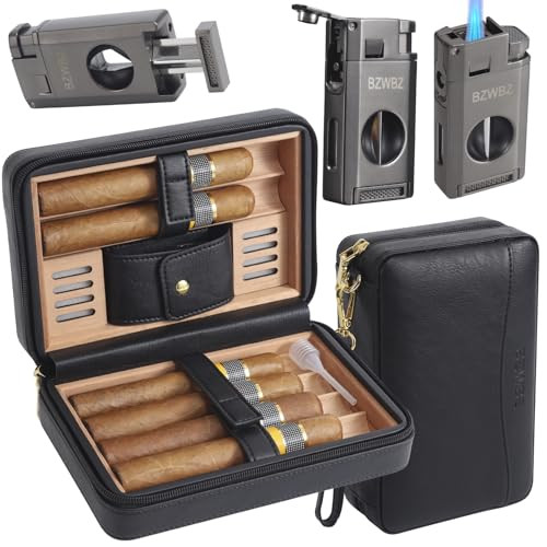 Travel Cigar Humidor Set with Torch Lighter 