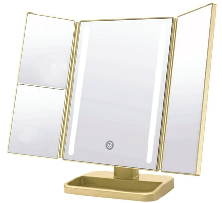 ONYX Professional Anniversary Edition Trifold Tabletop LED Vanity Mirror (Gold)