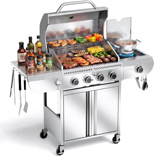 4-Burner Propane Gas Grill with Side Burner 42000 BTU