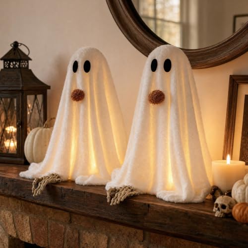 Light-Up Sherpa Ghosts with Pumpkin 2-Pack