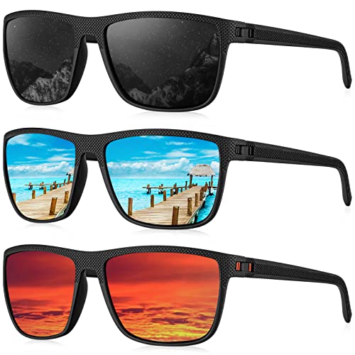 Kaliyadi Men's Polarized UV400 Rectangle Sunglasses 3-Pack