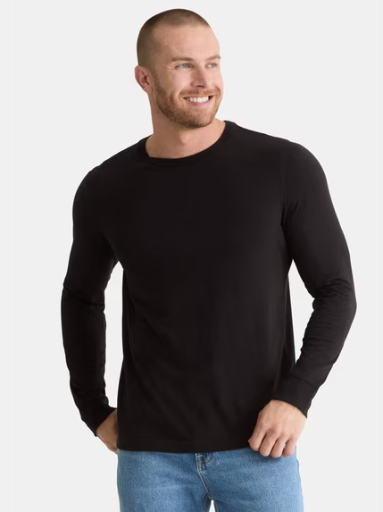 George Men's & Big Men's Relaxed Fit Cotton Crewneck Long-Sleeve T-Shirt Black XS-3XL Deal
