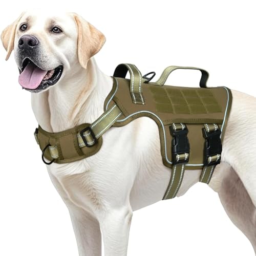 RunFido Tactical No-Pull Dog Harness w/ MOLLE System & Reflective Strips (Khaki, Large) Deal