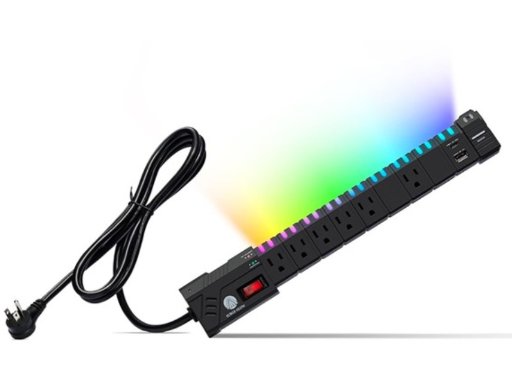 6-Outlet Surge Glow Expandable RBG Power Strip Extension Cord w/ USB-C