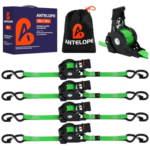ANTELOPE 12-Ft Retractable Ratchet Straps 4-Pack