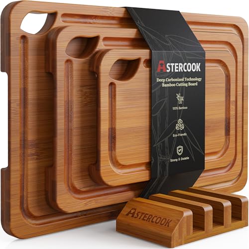 Astercook Deep-Carbonized Bamboo Cutting Boards with Wood Storage Stand Deal
