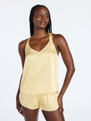 Joyspun Women’s Stretch Satin Cami and Shorts Pajama Set, 2-Piece Deal