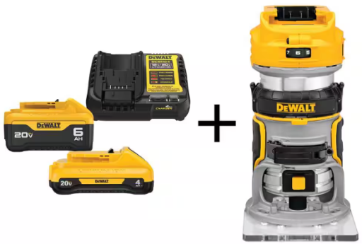 DEWALT 20V MAX XR Brushless Compact Cordless Router Starter Kit with 6.0Ah and 4.0Ah Batteries