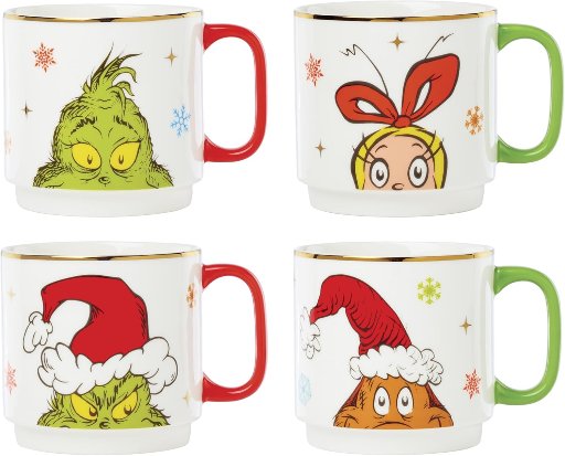 Lenox Merry Grinchmas Stackable Mugs, Set of 4, 14oz