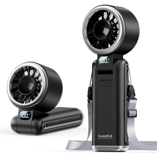 SWEETFULL Portable Handheld Turbo Fan w/ 5000mAh Battery, 5 Speeds & Digital Display (Black) Deal