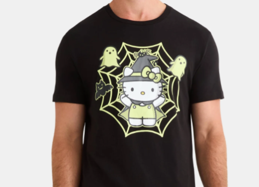 Hello Kitty Men's and Big Mens Glow in the Dark Halloween Graphic Tee S-2XL